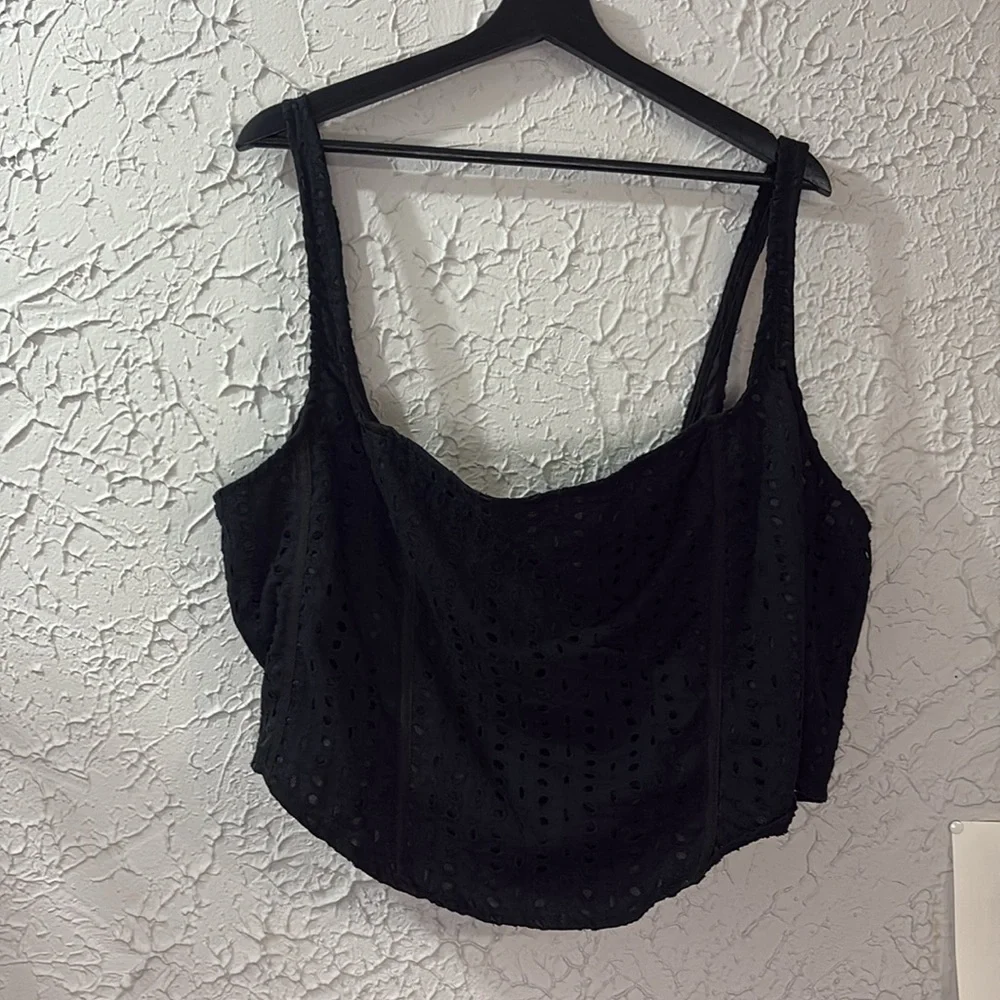 PrettyLittleThing NEW Broderie Anglaise Corset Black 22 Plus Eyelet Cottagecore - Picture 3 of 9